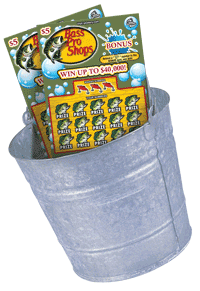 bucket of Bass Pro Shop® scratch tickets