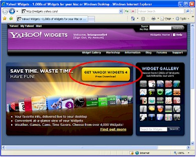 Step 1 of Yahoo! Downloading and Installation Instructions for Yahoo! Widget Engine