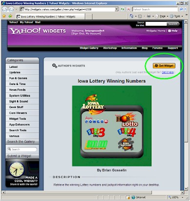 Step 1 of Instructions to Download and Install Iowa Lottery Widget